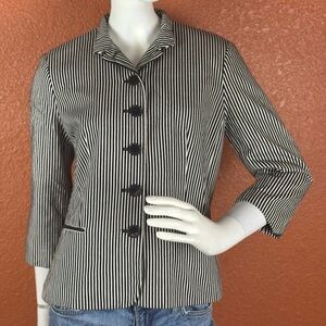 Chaps Jacket Sz 8 Womens Black and White Stripe Lined Blazer